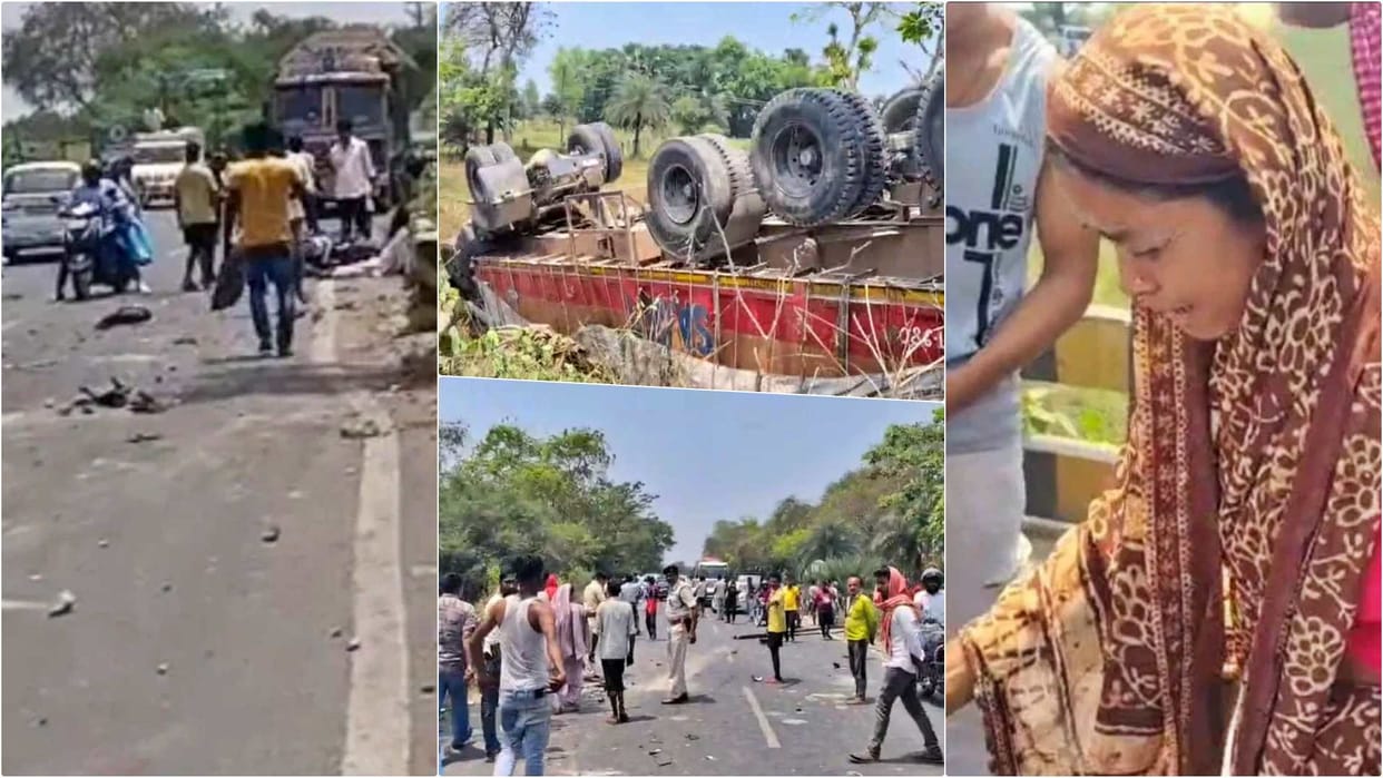 Muzaffarpur: 1 Dead 2 Critically Injured in Head-on Collision Between Truck-Bike; Truck Overturns into Ditch