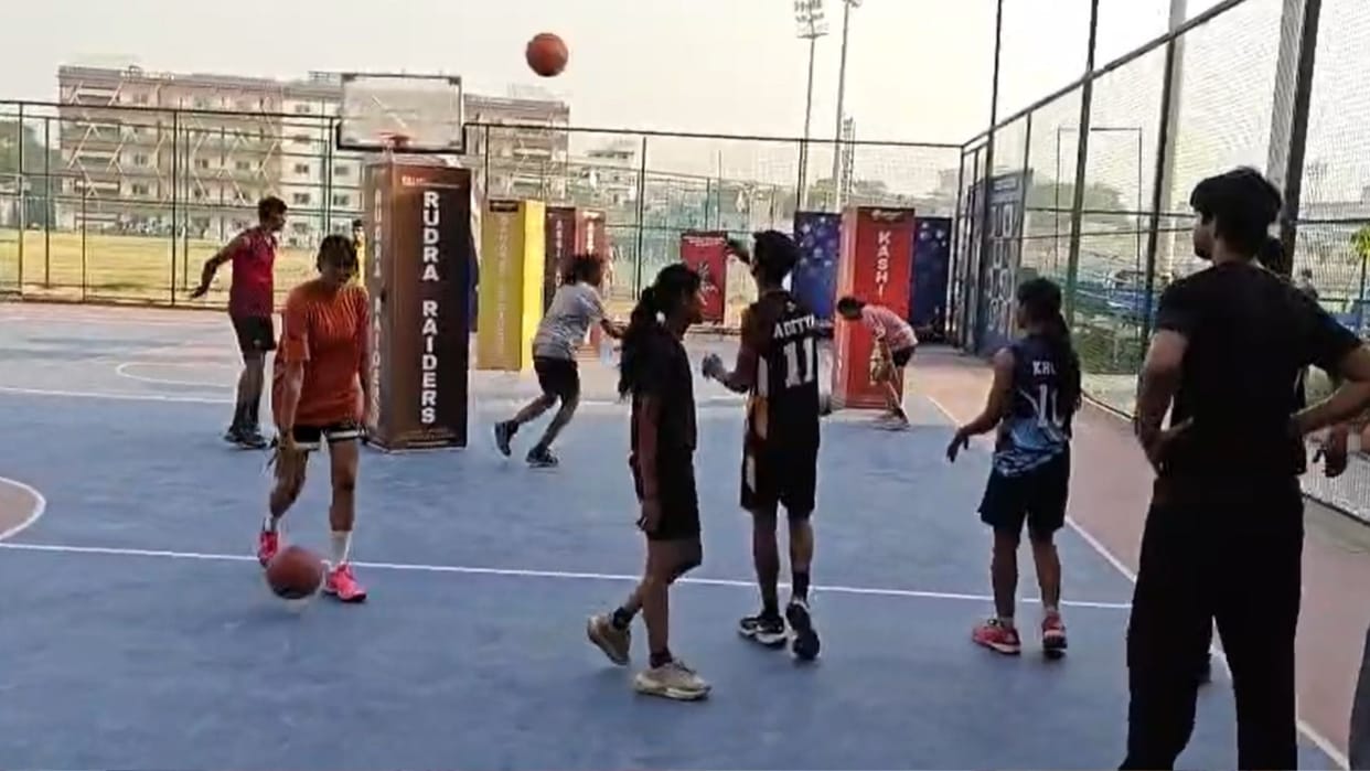 Players practicing for Mahamana League 3.0 at BHU Amphitheatre ground in Varanasi