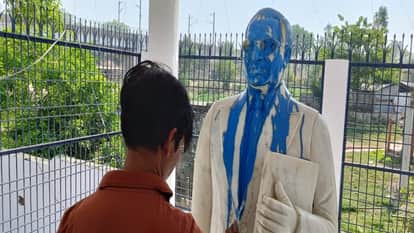 Statues of Baba Saheb and Sant Ravidas were vandalized in Jhunsi, paint was poured on them and abusive