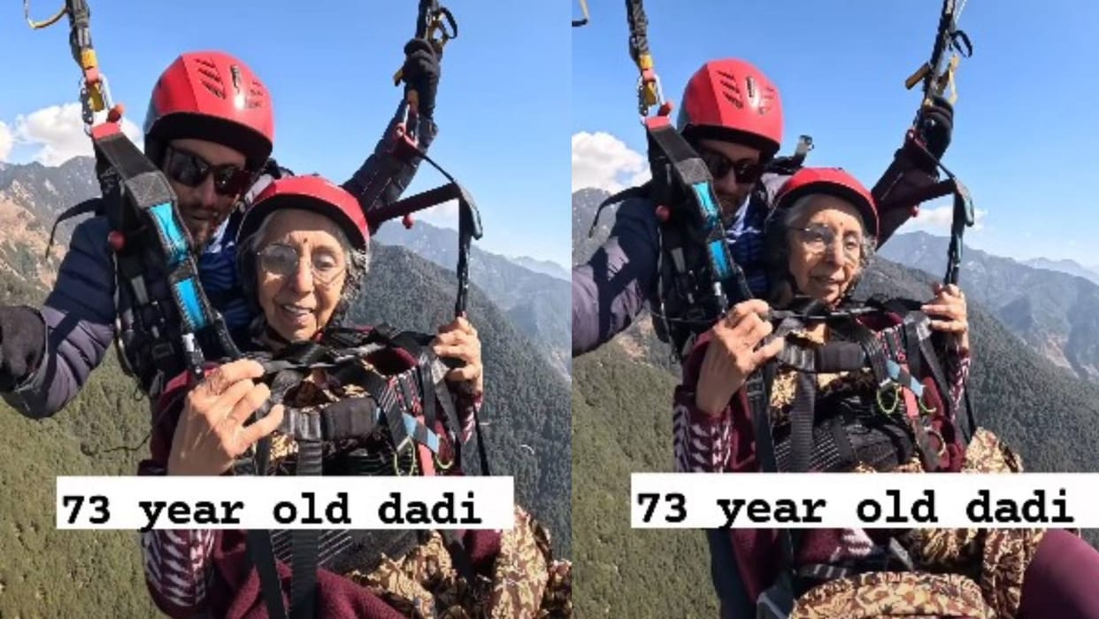 73 Year Old dadi paragliding video viral Bir Billing Himachal Pradesh dadi paragliding video