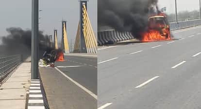 Major accident on six-lane bridge ambulance collides with makeshift vehicle burns to ashes
