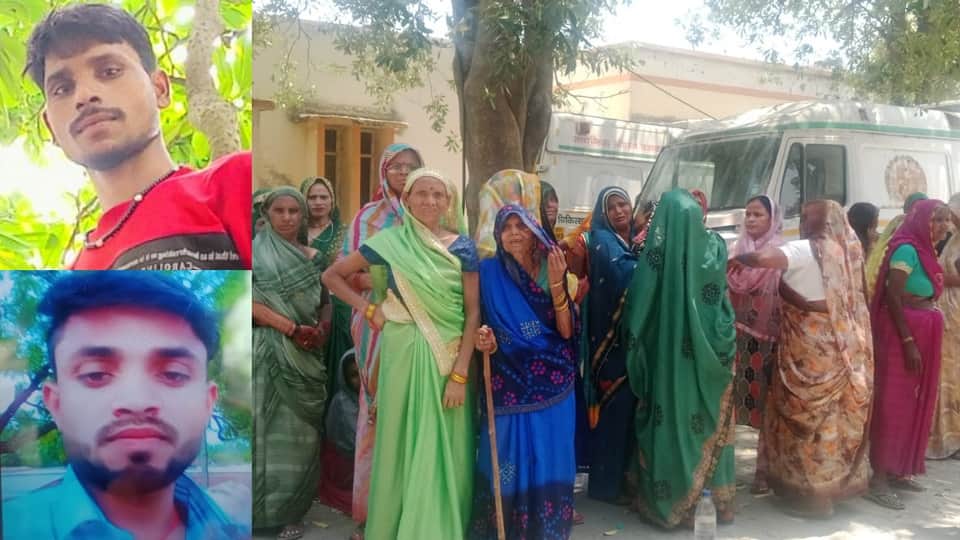 मृतकों के फाइल फोटो और विलाप  करते परिजन