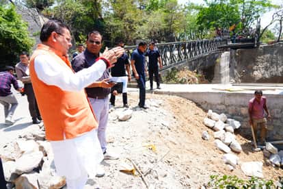 Mussoorie: CM Dhami conduct site inspection of under-construction bridge of the Shiva temple