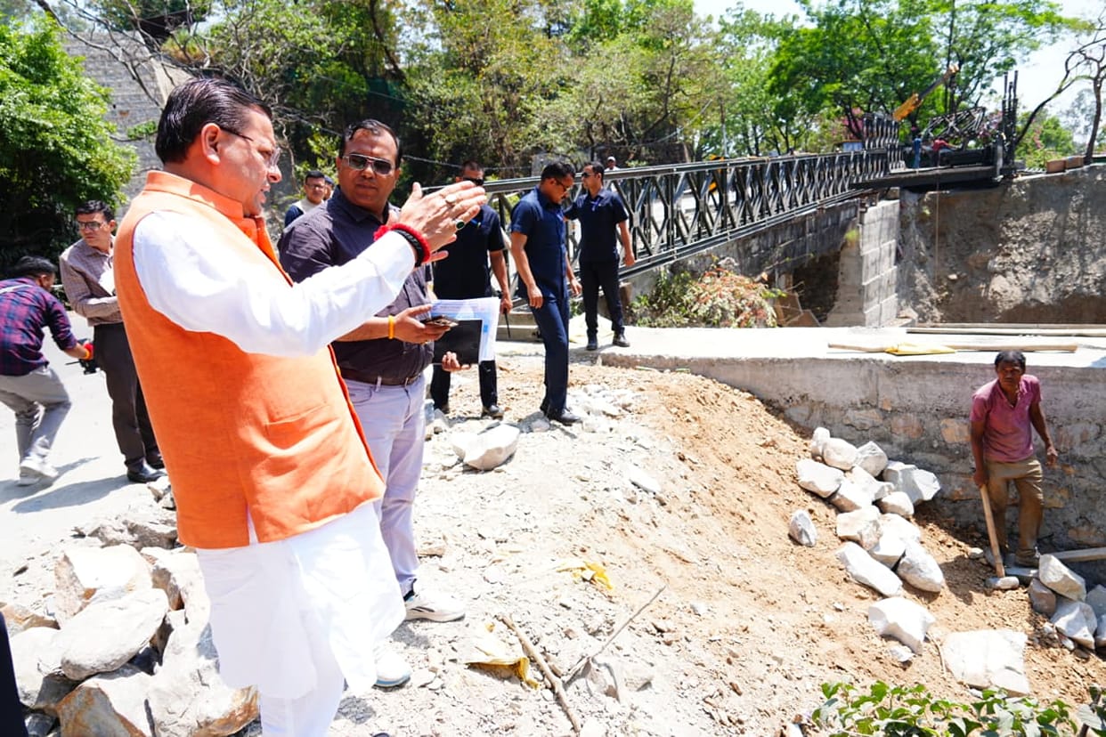 Mussoorie: CM Dhami conduct site inspection of under-construction bridge of the Shiva temple