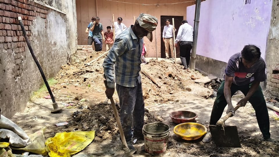 Wall construction in AMU women quarters campus