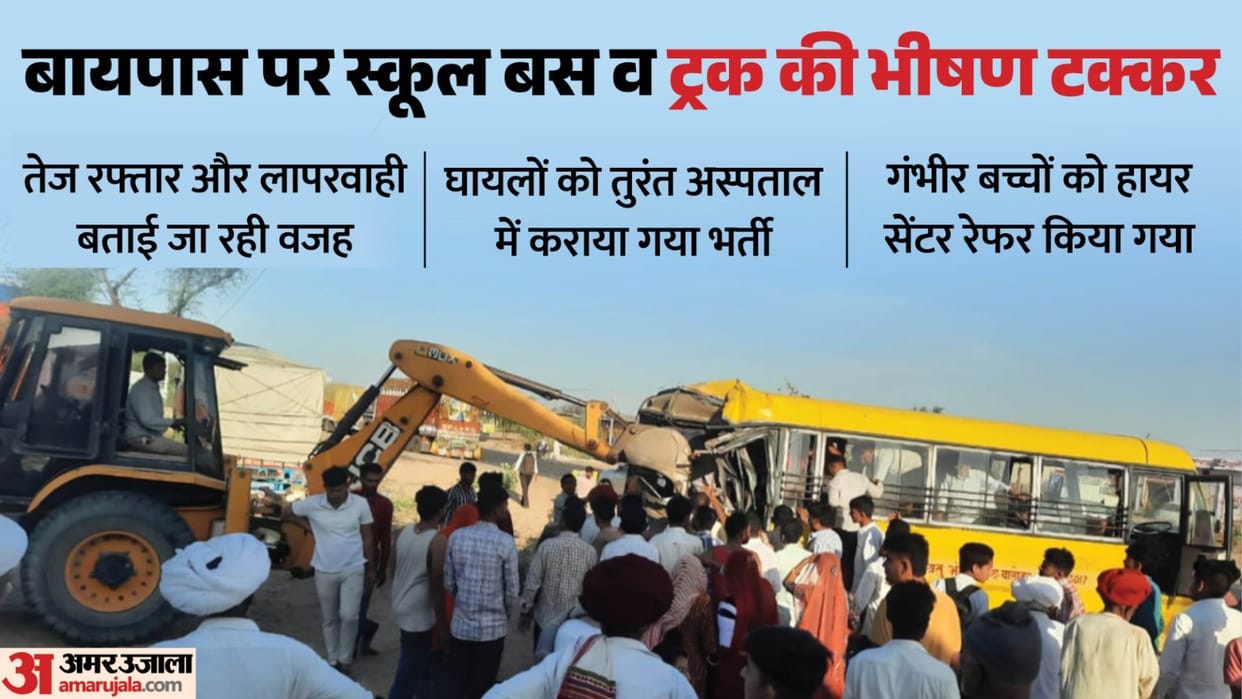 Major road accident on in Balotra 10 students injured in collision between school bus and truck 5 critical