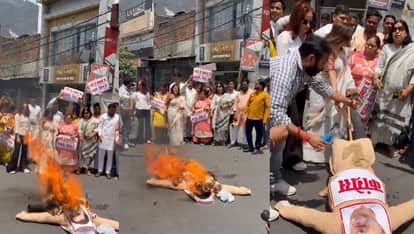Kanpur Gherao Staged Against Womens Reservation Bill BJP Yuva Morcha Protests Effigies of Rahul Akhilesh Burnt