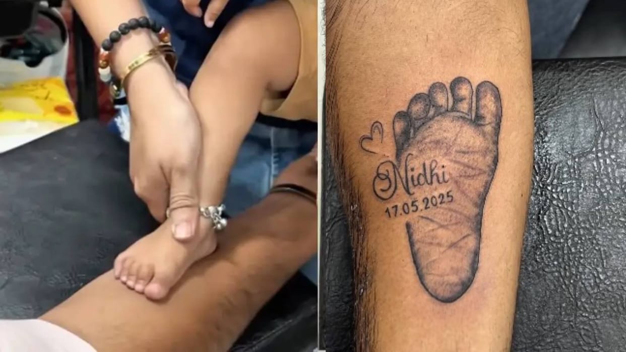 Viral video father got his daughter footprint tatto on his arm fathers love for daughter goes viral