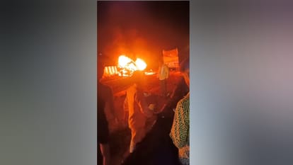 Road Accident in Mirzapur Bolero catches fire after colliding with trailer 11 dead