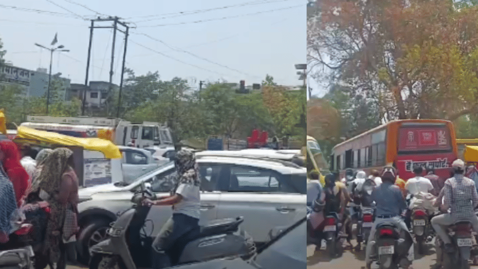 Indore News Traffic chaos at Chanakyapuri square due to gas pipeline