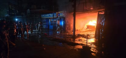Kanpur Massive Fire at a Garage Near Eidgah Crossing Flames Soar 30 Feet High Amidst Explosions