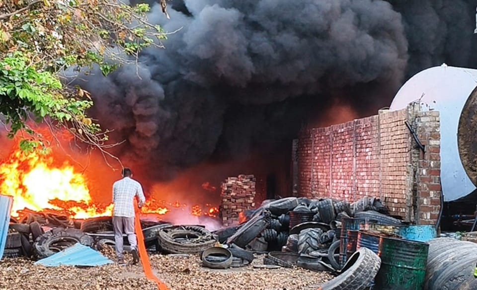 Fire breaks out at tyre oil extraction unit in Sambhal