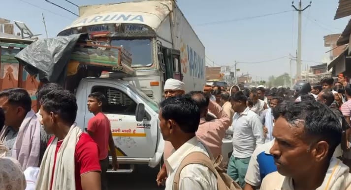 Hardoi Out of Control Container Collides with Multiple Vehicles Crushes Shops One Woman Dead Several Injured