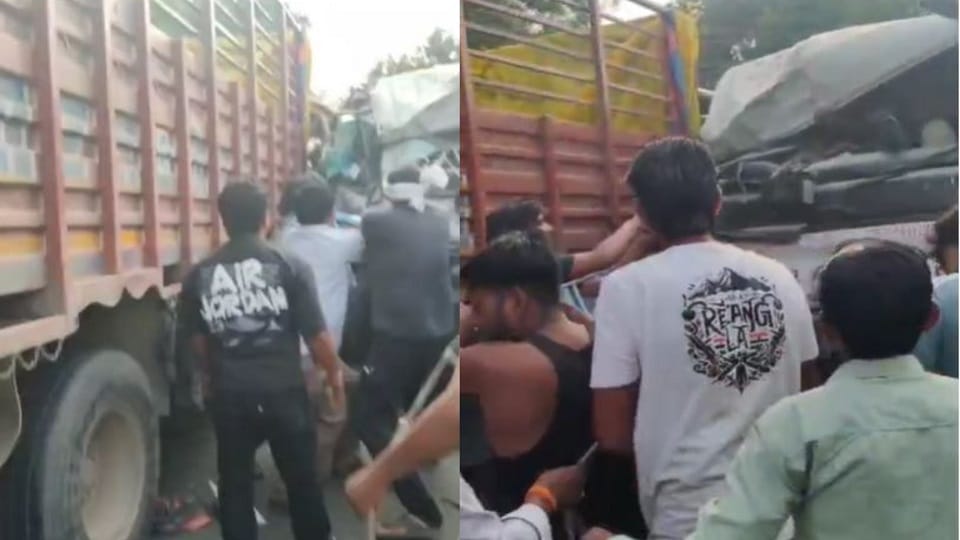 Agra accident Driver killed in tanker and canter collision