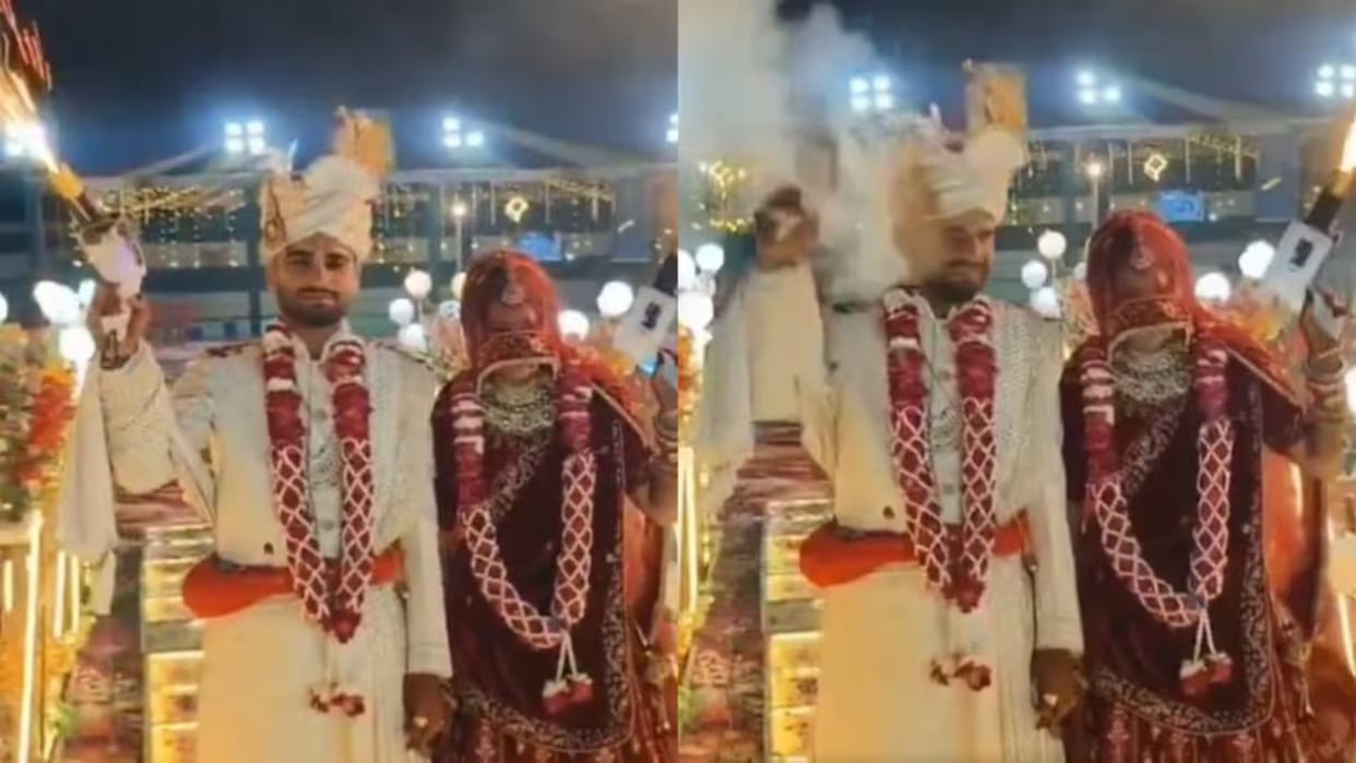 viral video groom injured during wedding entry fire gun stunt