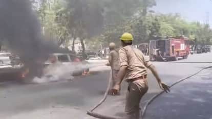 Car caught fire after coming in contact with electrical wiring in Noida Sector 121