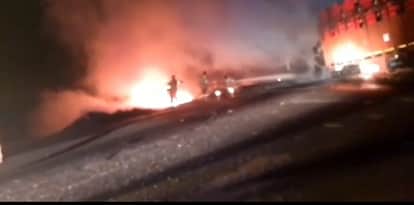 Bahraich: After a collision between a trailer and a mini truck, the vehicles caught fire