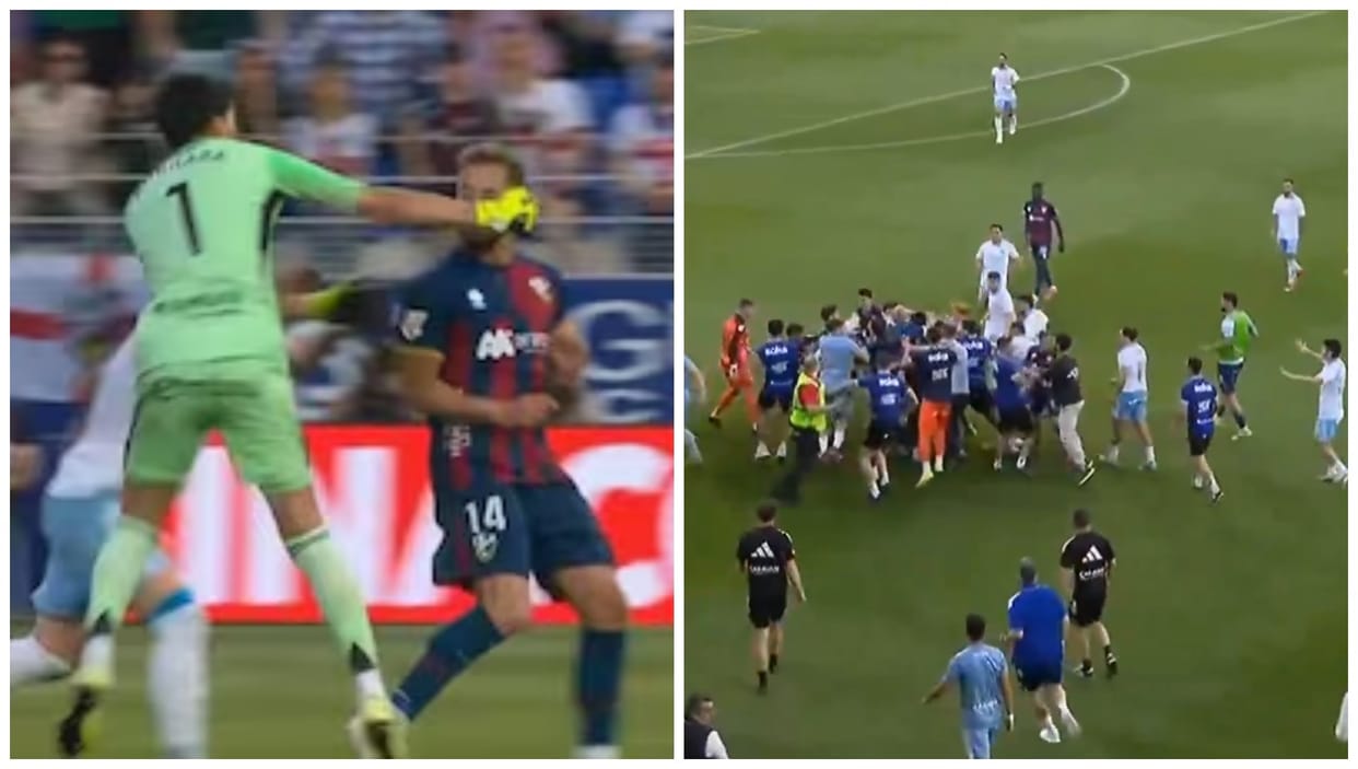 Goalkeeper Punches Rival Player, Chaos Erupts in Spanish Relegation Clash