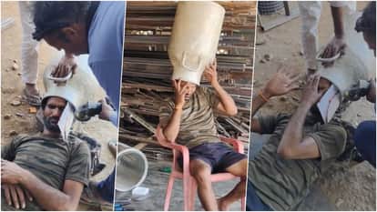 Alwar News: Milk can placed upside down to beat heat gets stuck on head, villagers cut it off with a cutter