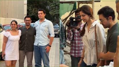 Aamir Khan arrives with girlfriend Gauri Spratt	at Son Junaid Khan and Sai Pallavi Movie Ek Din screening