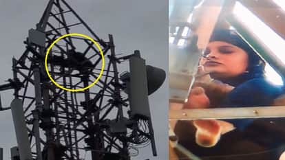 Married woman climbs mobile tower