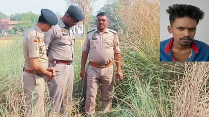 सूरज प्रजापति की फाइल फोटो और माैके पर पुलिस टीम।