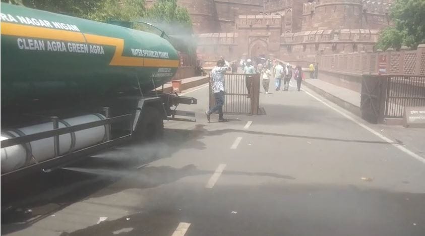 Heatwave as Municipal Corporation Deploys Water Sprinklers for Relief in agra