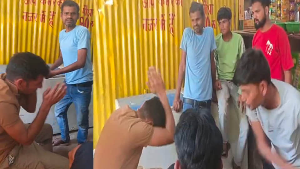 पुलिस लाइन रोड स्थित शराब के ठेके पर सिपाही को पीटते युवक