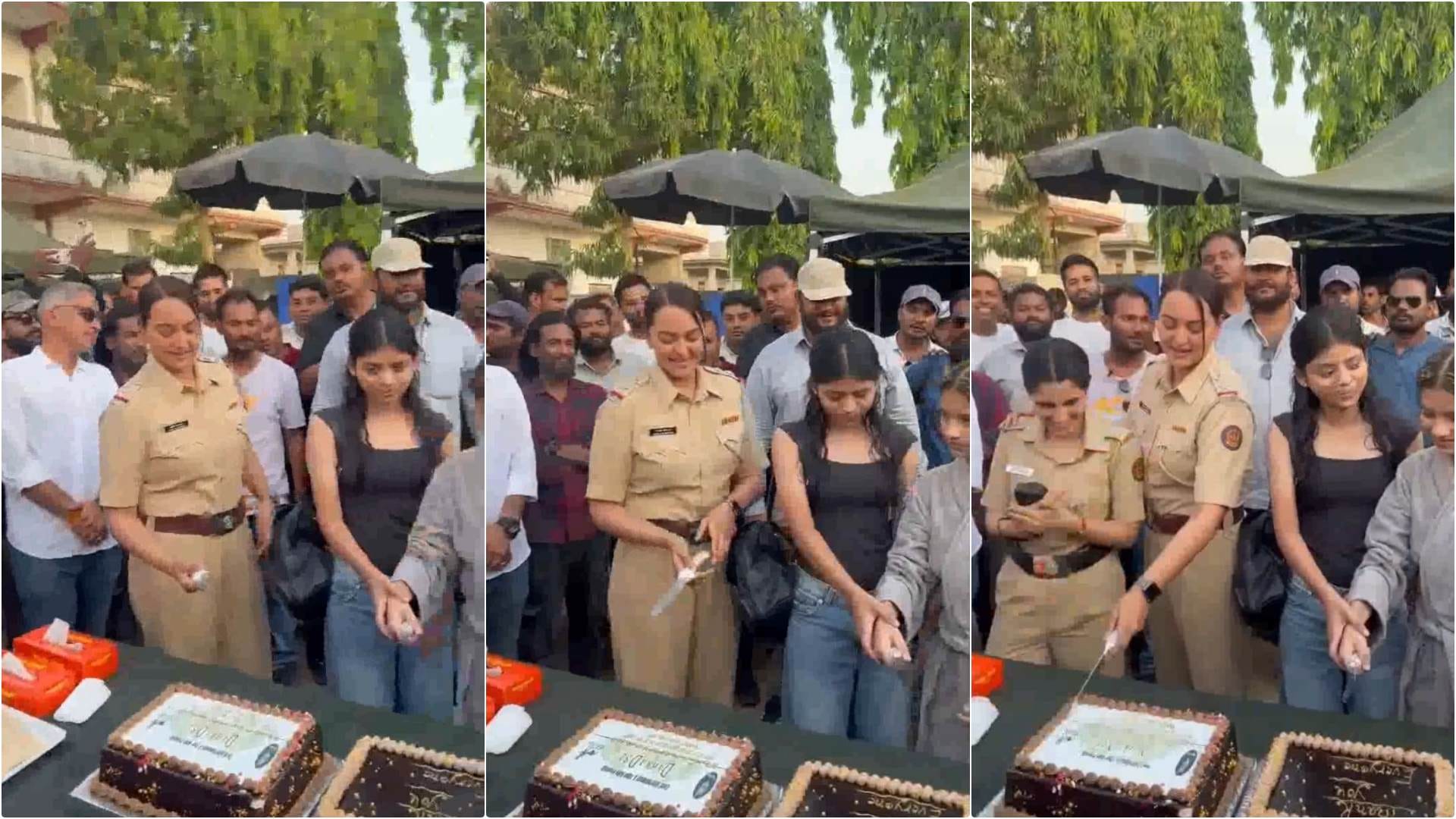 दहाड़ 2 वेब सीरीज की शूटिंग पूरी होने पर जश्न मनातीं सोनाक्षी सिन्हा तथा टीम