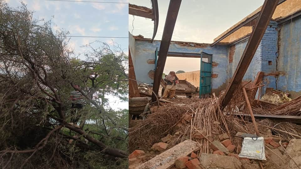 गभाना में पेड़ में फंसे विद्युत तार, डिगसारी में बारिश से गिरी कमरों की छत