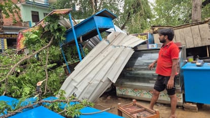 Trees uprooted in the storm, unipoles and electric wires broken, strong winds created havoc.