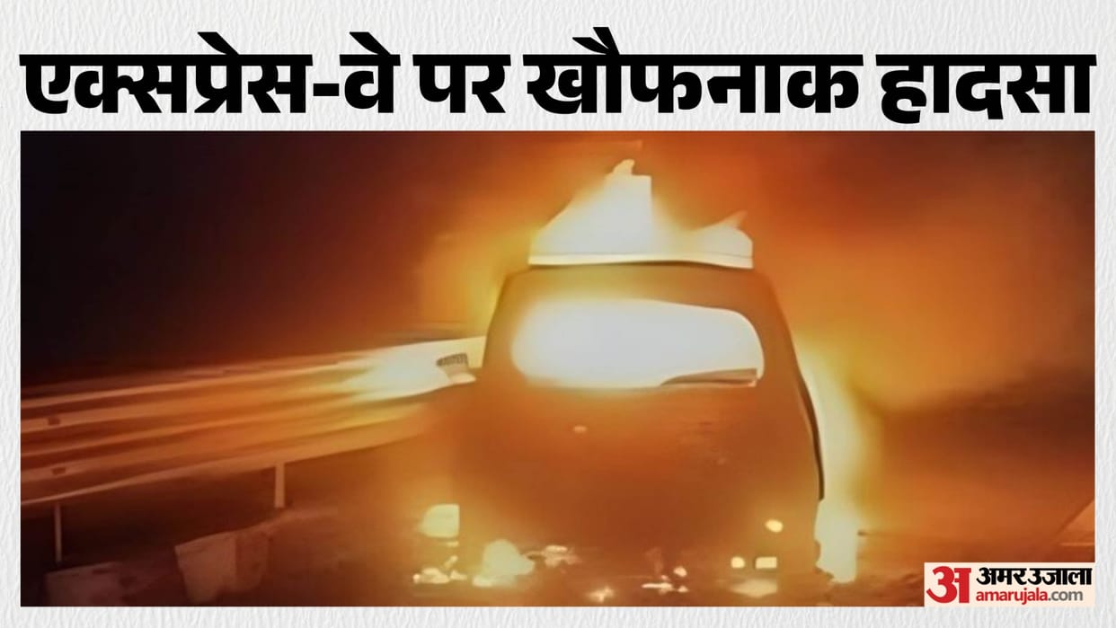 Alwar News: Car catches fire on Delhi-Mumbai Expressway, five burnt alive; driver critically injured