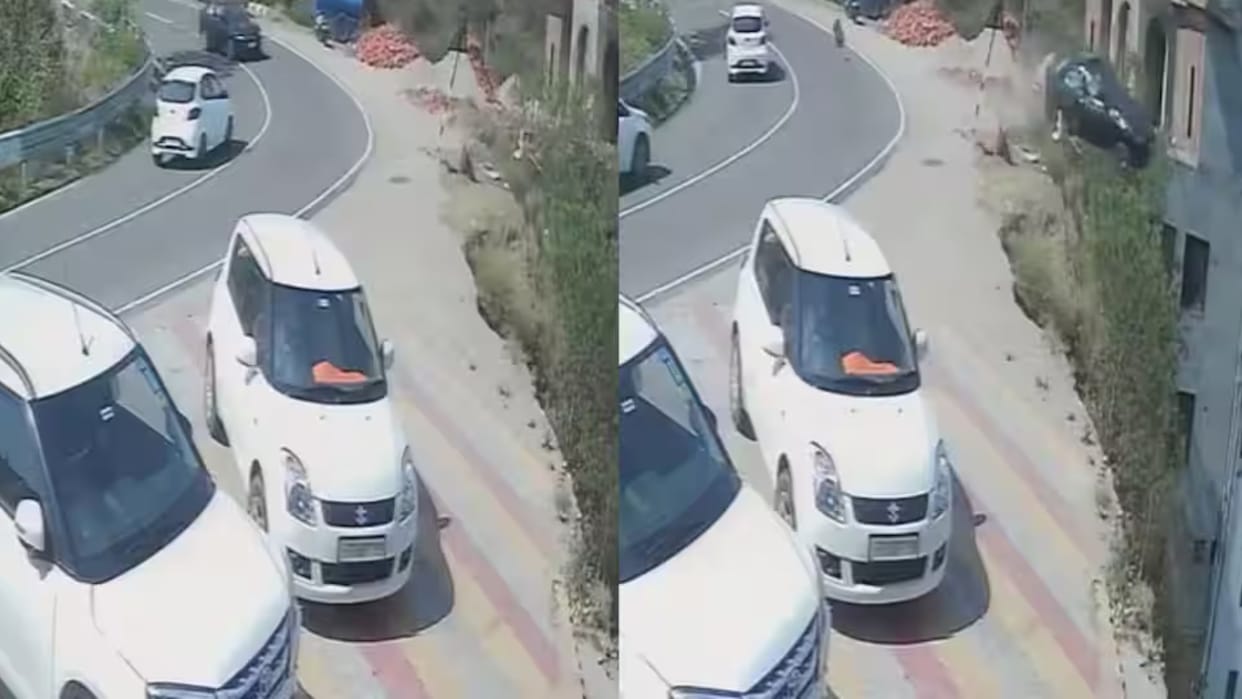 himachal pradesh mountain road car accident viral video high speed car falls down a mountain