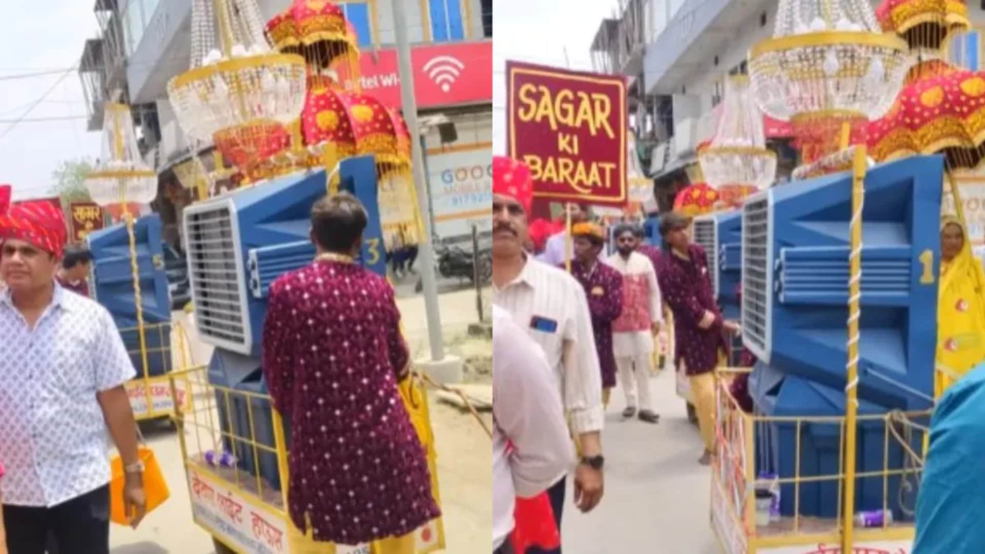 गर्मी से बचने के लिए बारात में लगाया गजब जुगाड़, बैंड-बाजे के साथ चल रहा कूलर