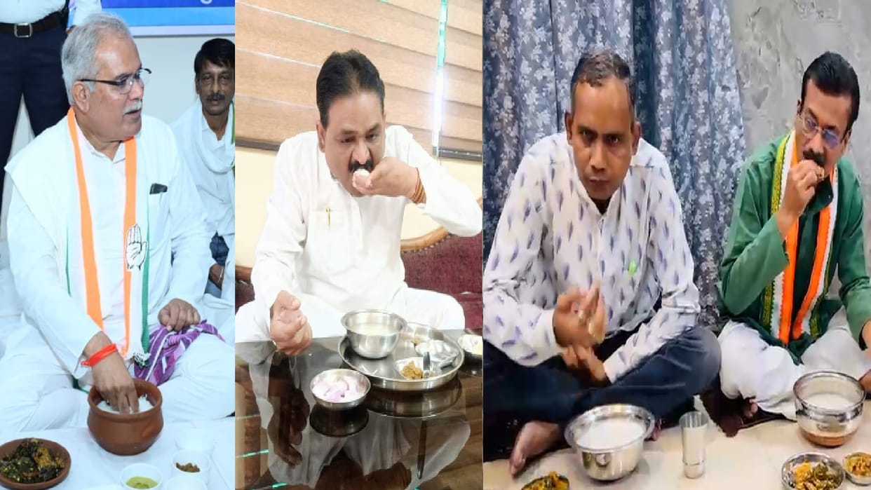 1st may Labour Day: Congress Members Ate Bore-Basi and Deepak Baij on BJP