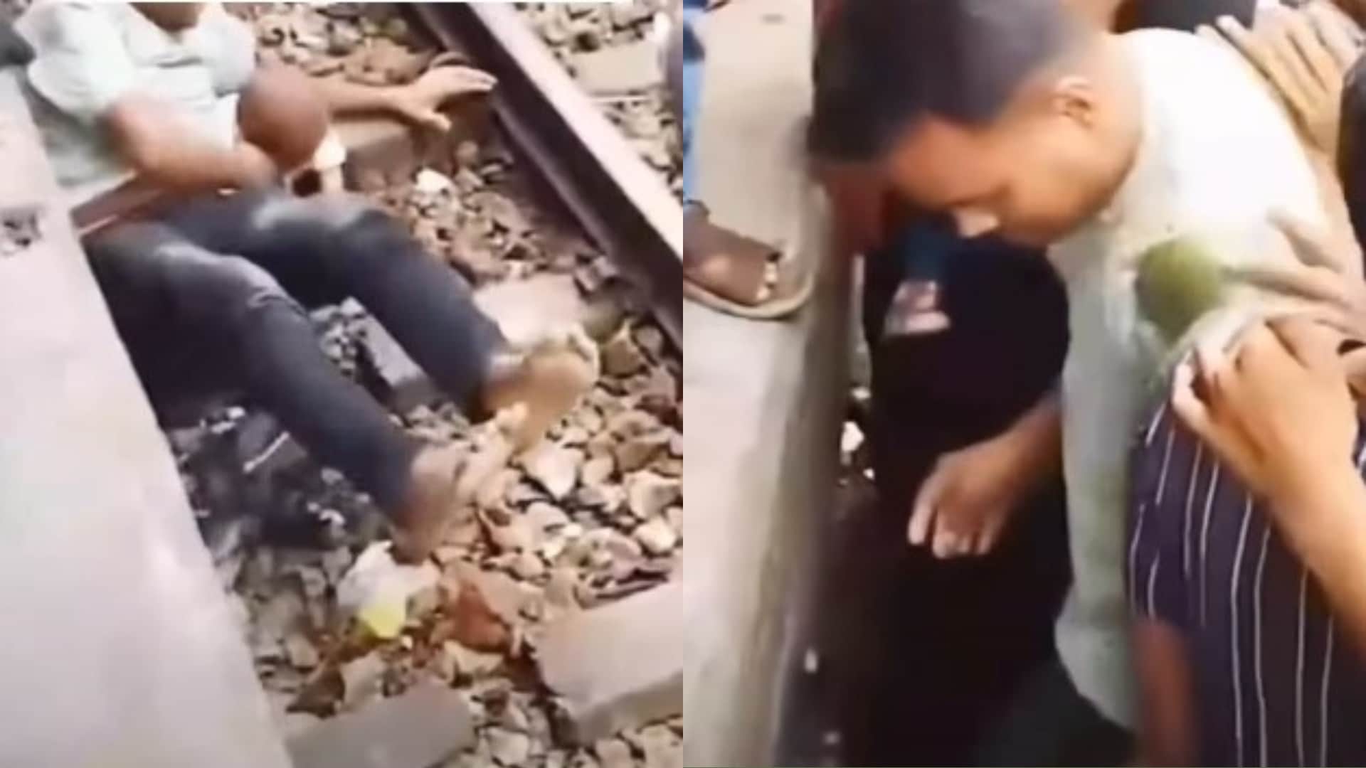 पिता ने ट्रेन की पटरी पर गिरे बच्चे को बचाया