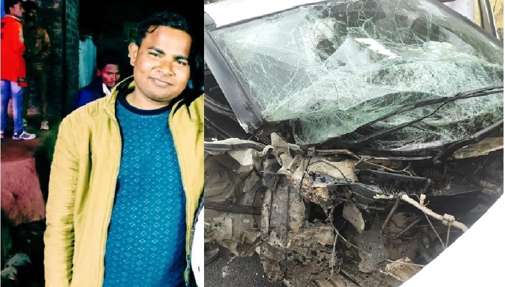 Orai Car smashed to smithereens after crashing into tree Kurkuru Village Head dies body sent for postmortem
