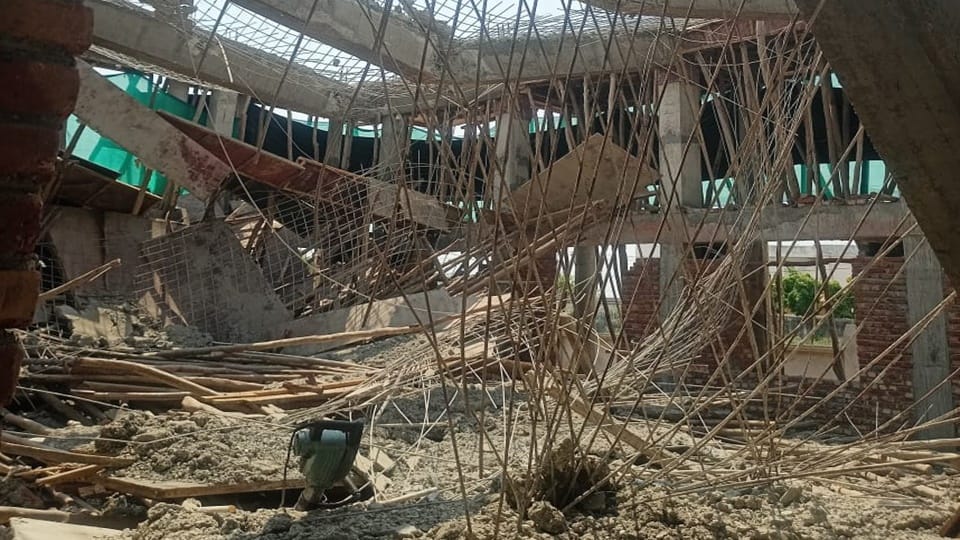 Beams of the under-construction convention center collapsed...a major accident averted