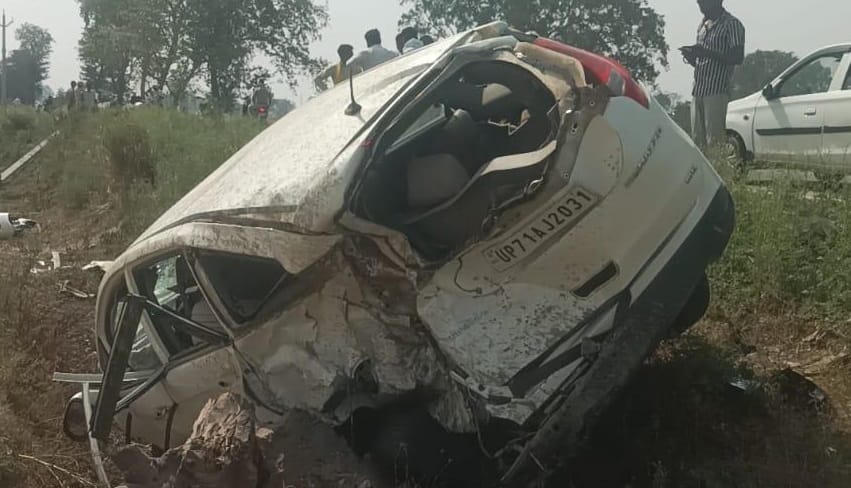 Fatehpur Accident Car Loses Control and Crashes into Electric Pole Overturns in Ditch Two Dead Five Injured