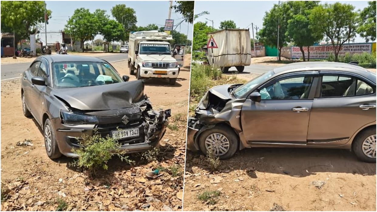 Kotputli-Behror News: Bus and car collide on highway, dashcam captures crash; family escapes narrowly