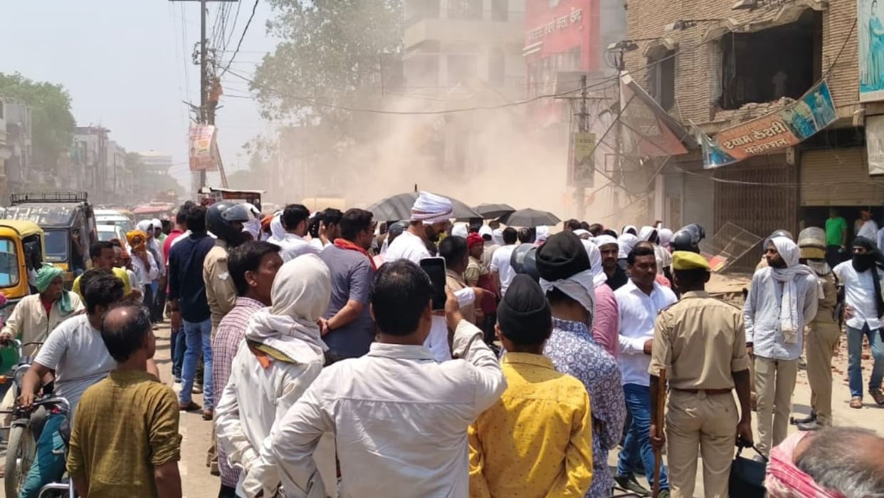 Bulldozer Action in Chandauli Eight Major Structures Demolished Plumes of Dust Rise on GT Road