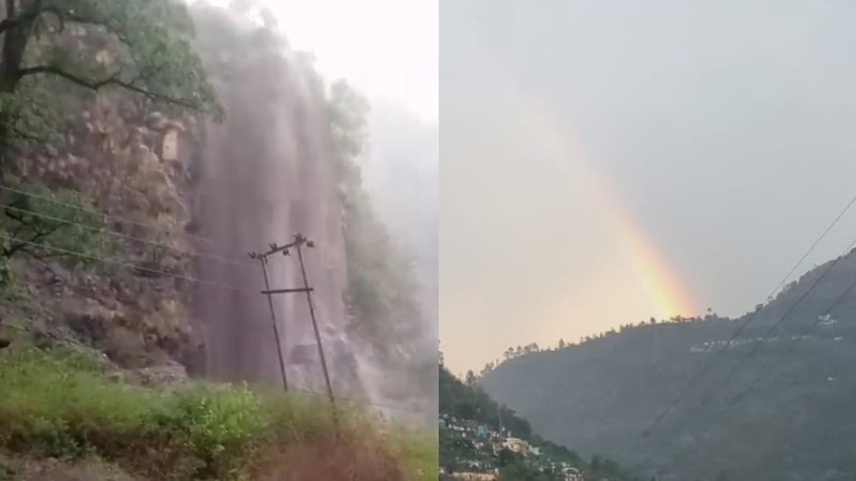 Waterfall of black water fell from hill near Maneri Uttarkashi boulders fell, people ran away to save lives