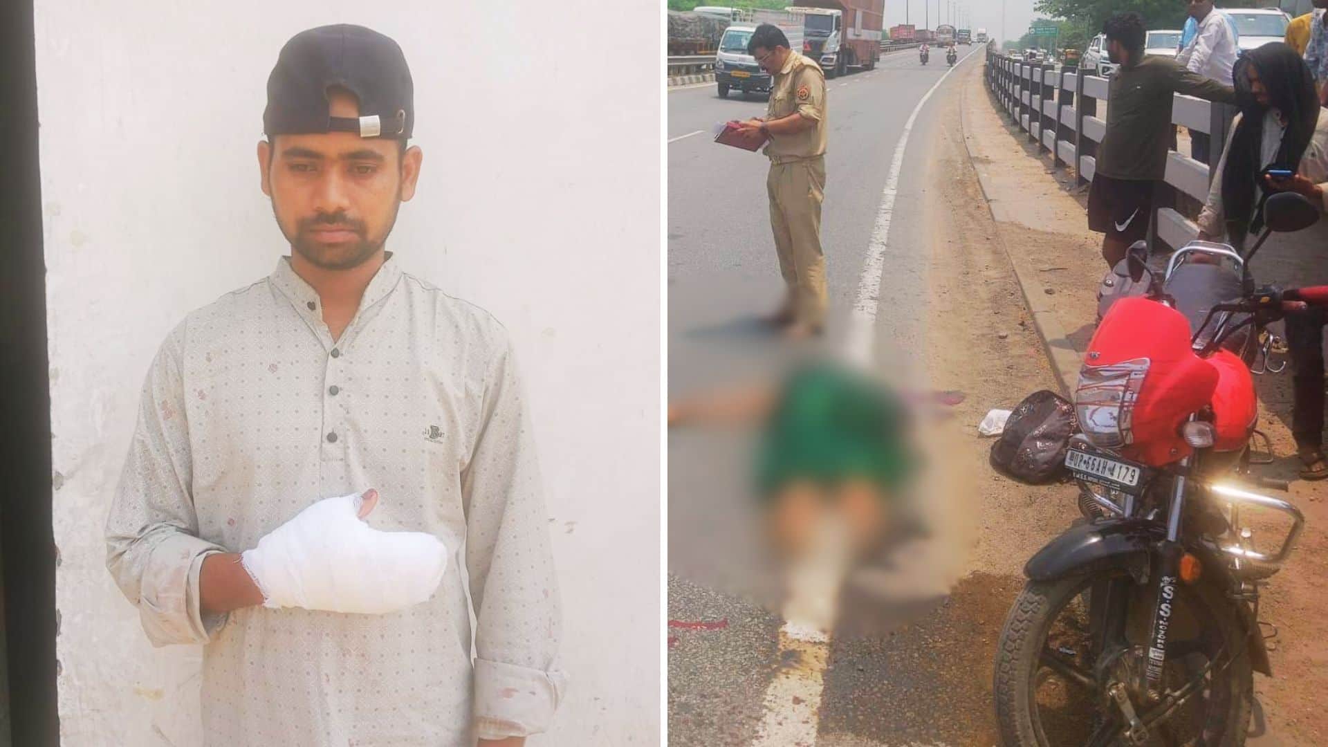 घायल कैलाश सरोज और मृत महिला का पंचनामा करती पुलिस।