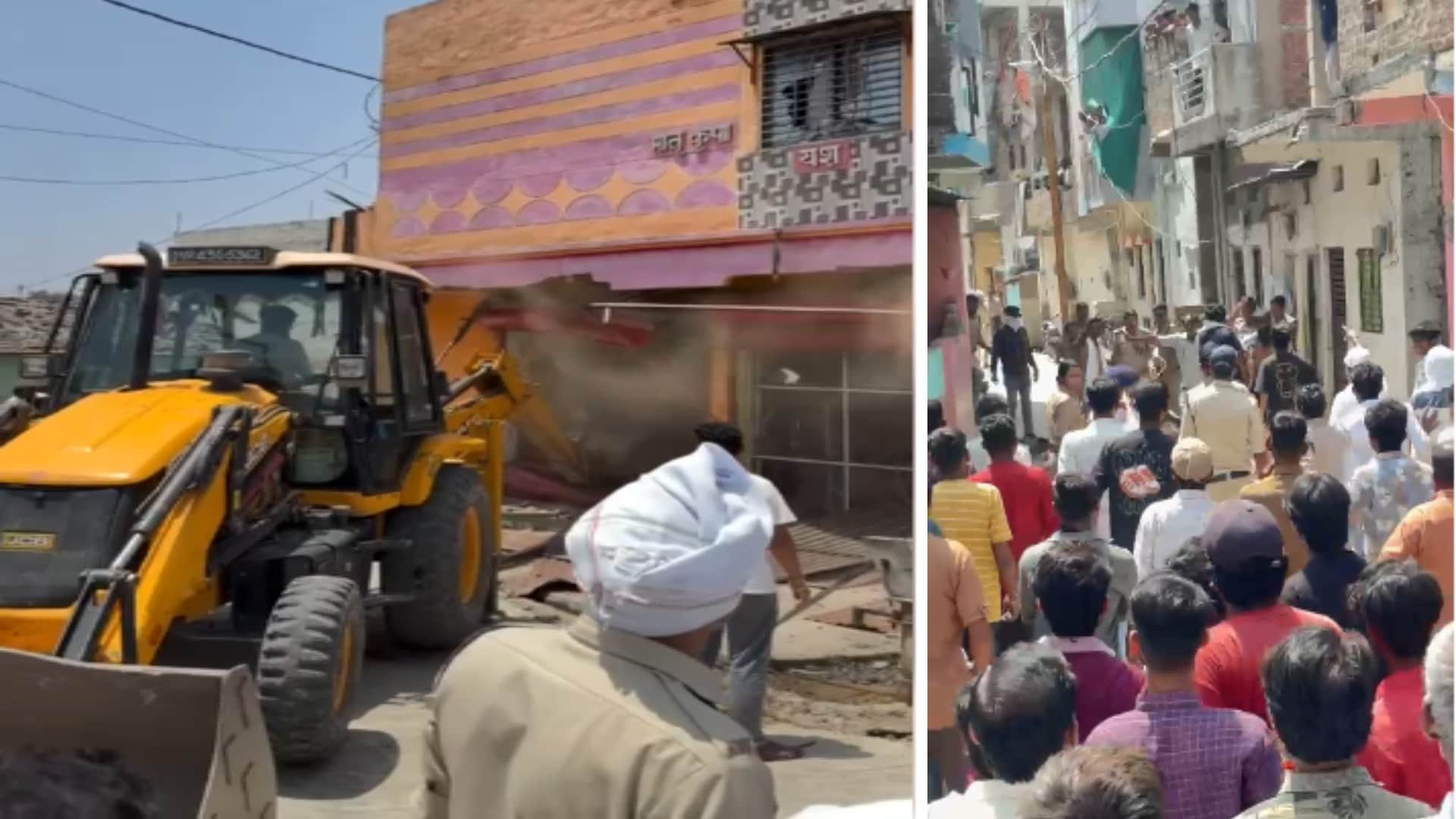 रतलाम में अतिक्रमण तोड़ा गया और भड़के लोगों को संभालती पुलिस