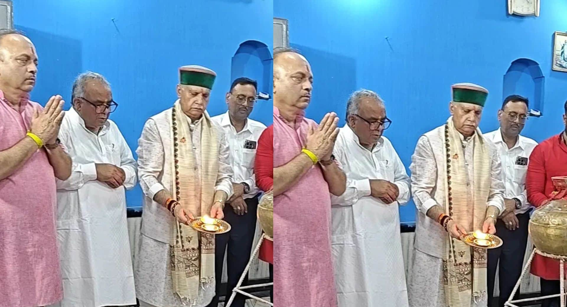 पहाड़ी मंदिर में पूजा अर्चना करते समिति के सदय
