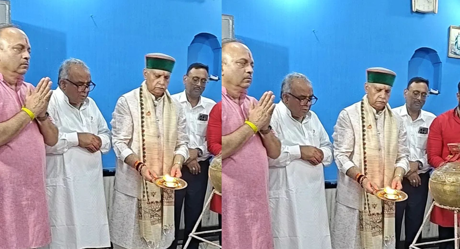 पहाड़ी मंदिर में पूजा अर्चना करते समिति के सदय