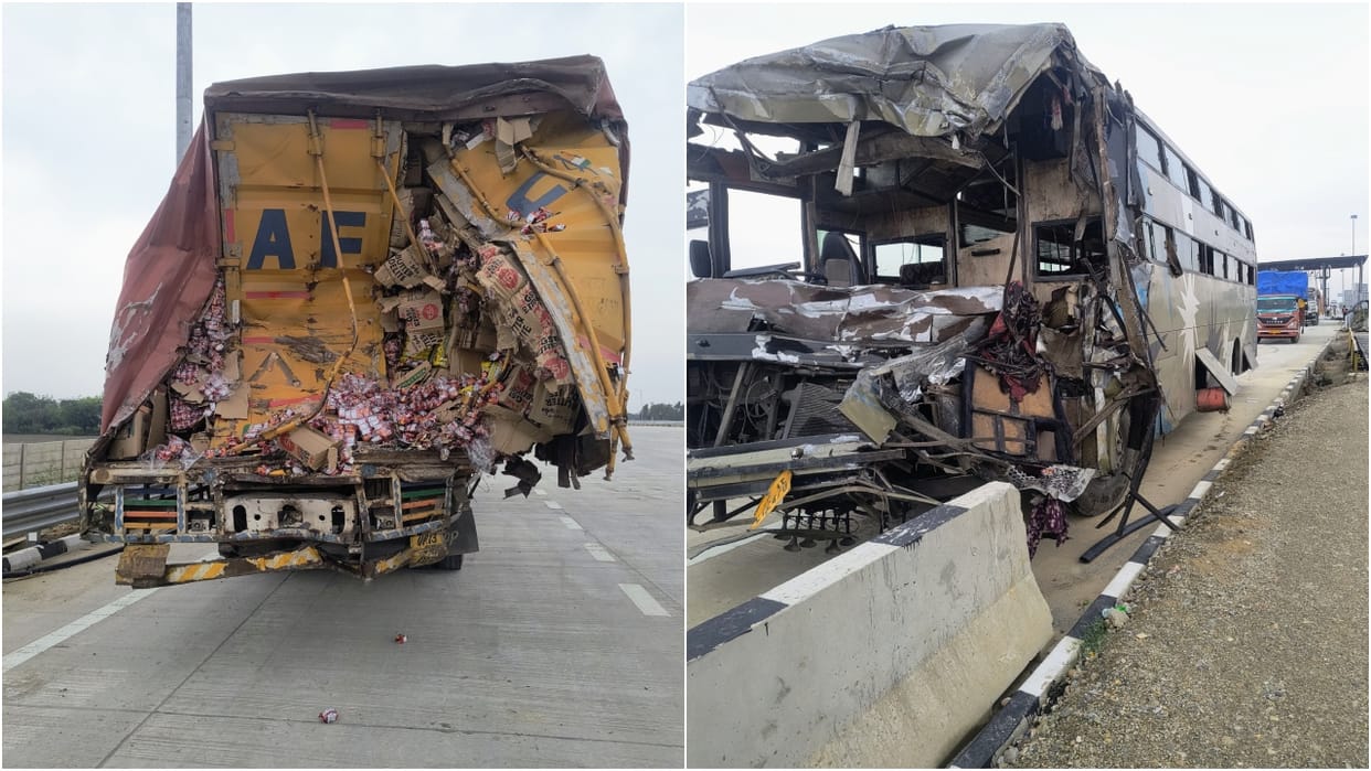 Sleeper Bus Collides with Parked Truck On Ganga Expressway in Budaun