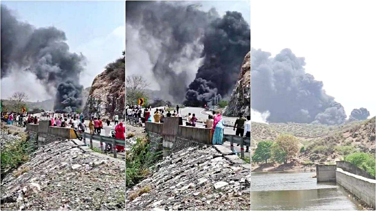 Rajasthan News Massive Fire Breaks Out After Chemical Tanker Overturns at Chhapli Ghat