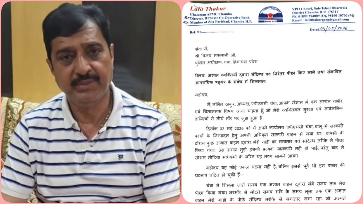 Himachal Pradesh Congress Leader APMC Chamba Chairman Lalit Thakur SP Complaint Stalking Allegations
