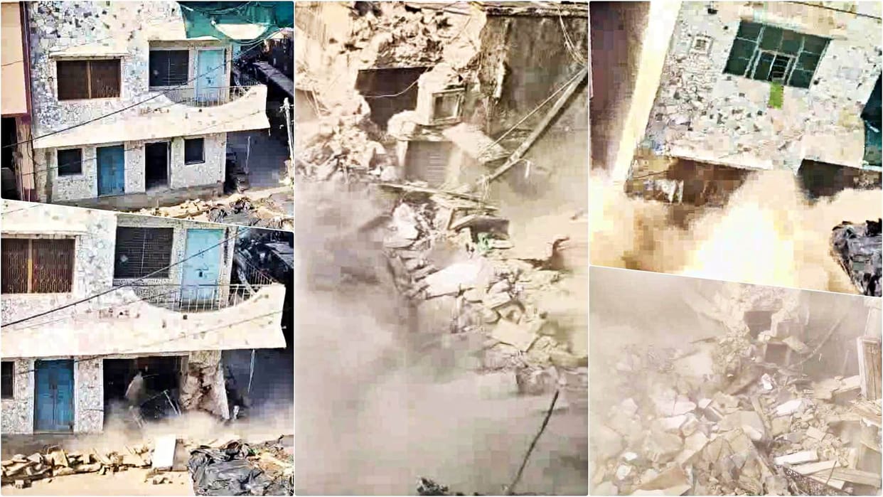Three-Story House Collapses in Kota: Horrifying Scene Captured on Video; Incident Occurs Post-Renovation